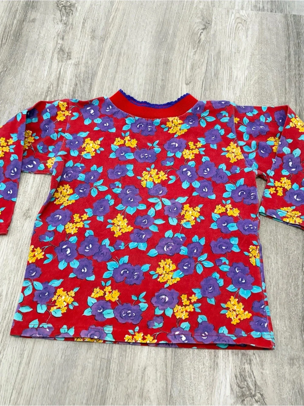 Vintage 90s Girls Floral Mockneck Long Sleeve Shirt Top Red Canoli Size 6